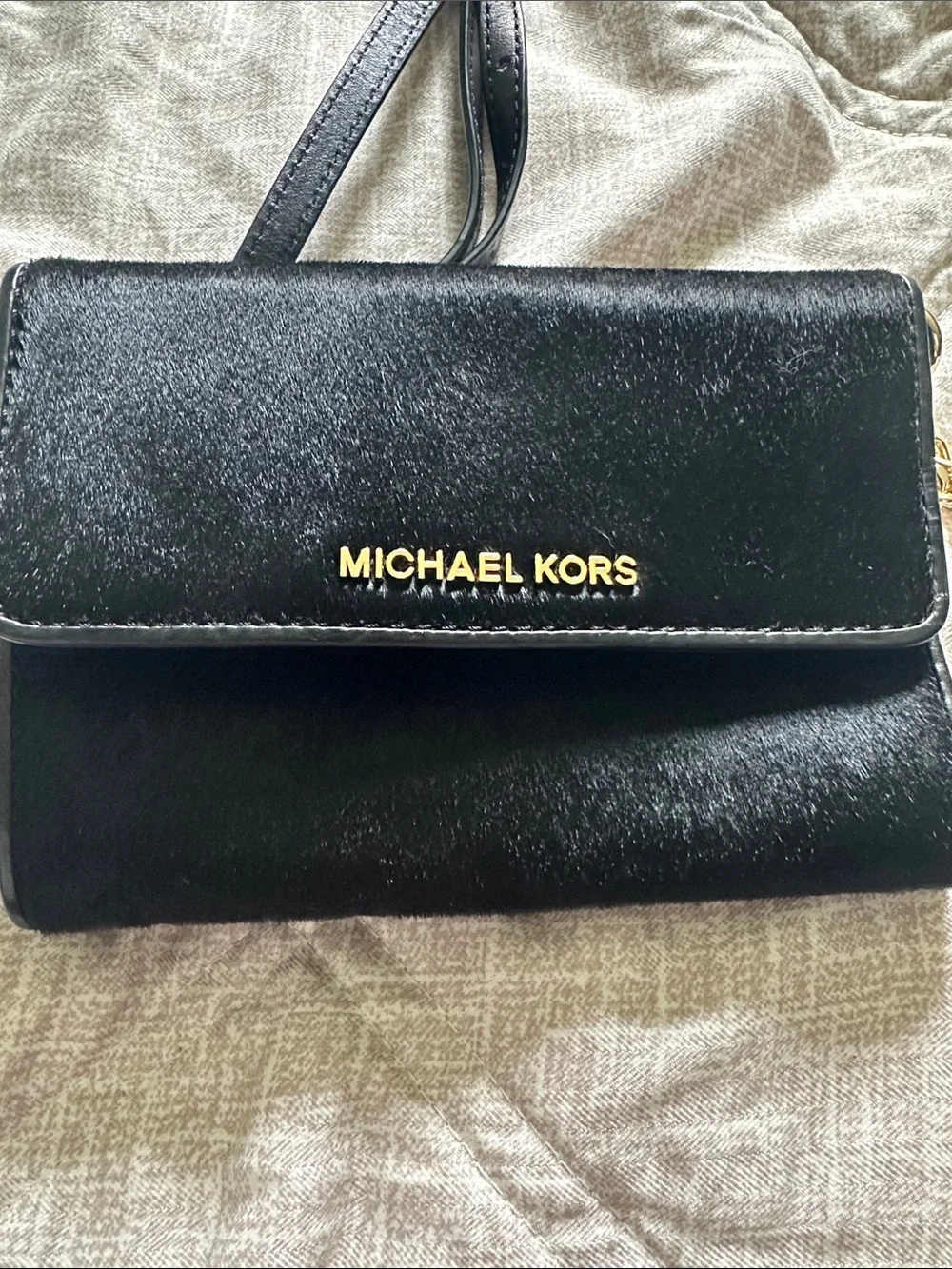 Michael Kors Black Crossbody with Gold Chain Accent